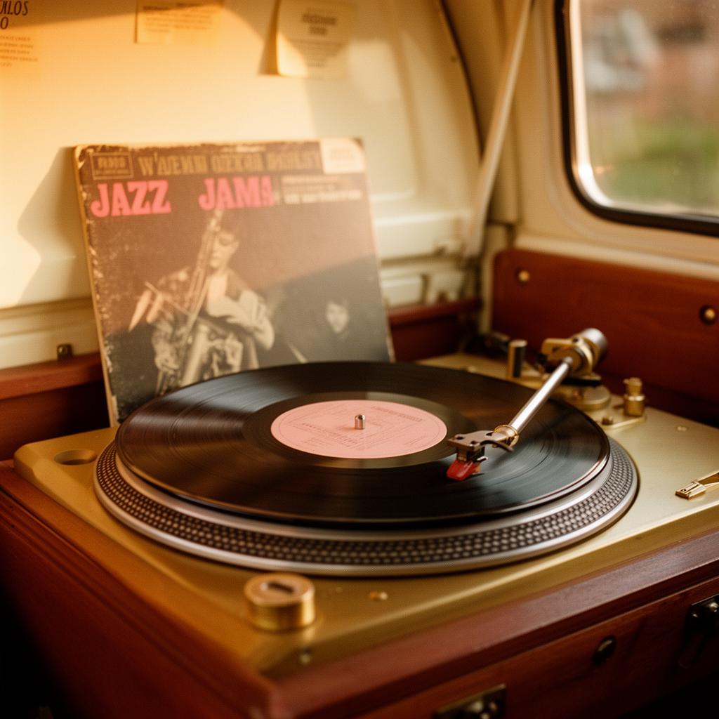 Vintage turntable with vinyl spinning